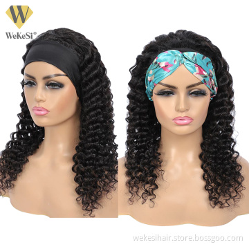 Headband Wig Human Hair Curly Full Machine Made Wigs Deep Wave Glueless Water Wave For Black Women Curl Hair Wig With Headband